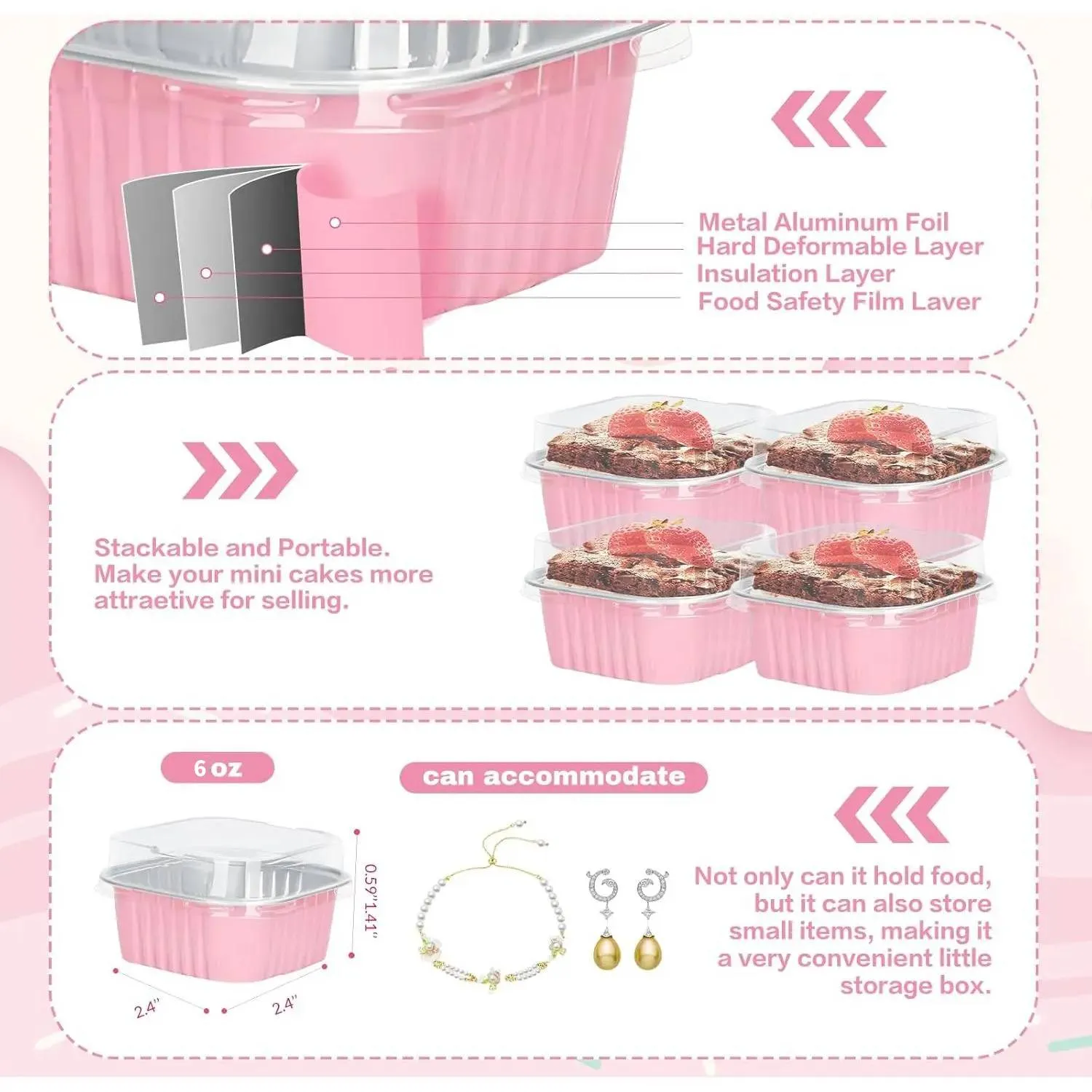30Pack 5oz Mini Square Baking Cups with Lids - Image 3