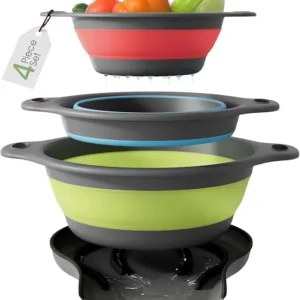 Gevoli Collapsible Colanders 4PC Set: Your Space-Saving, No-Mess Kitchen Hero! 🌟