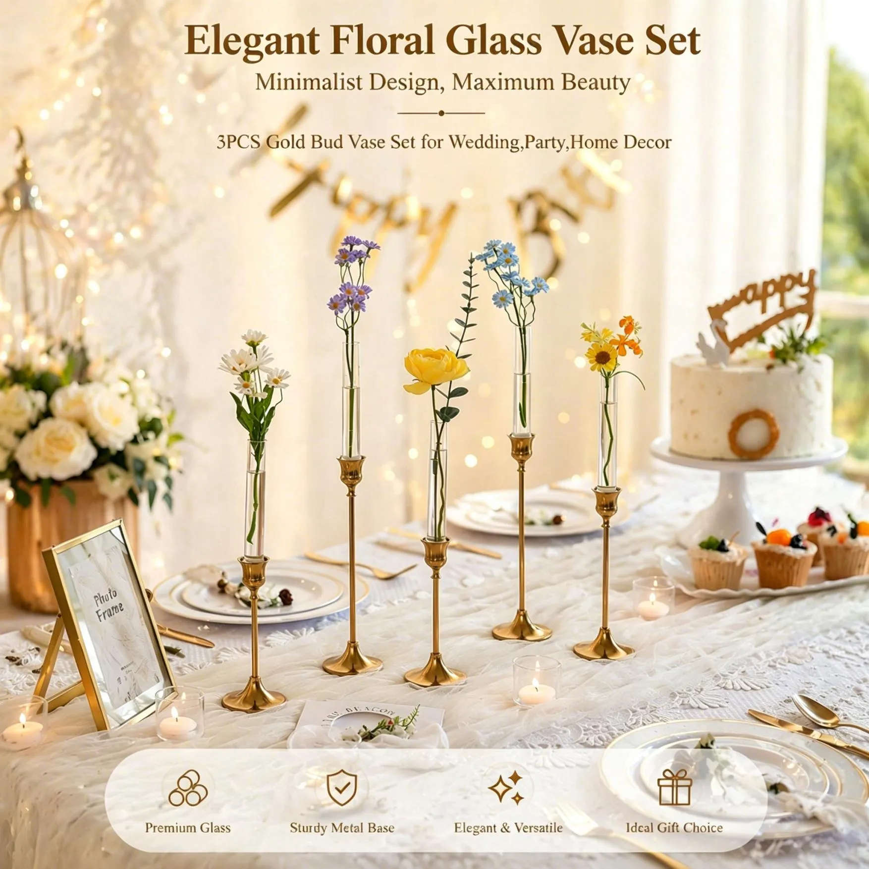 🌷 Gold Bell Candle Holder & Vase Set - Image 4