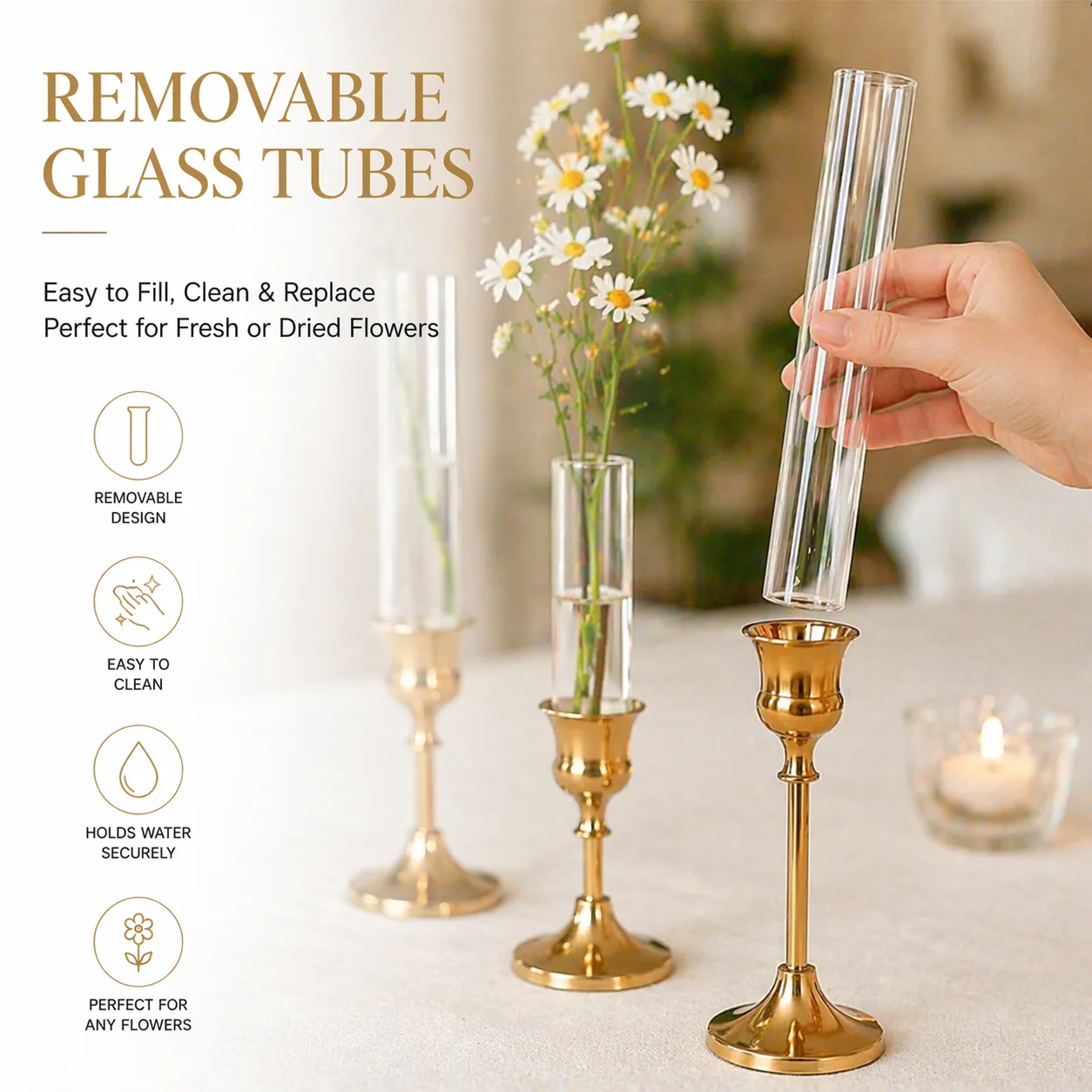 🌷 Gold Bell Candle Holder & Vase Set - Image 8
