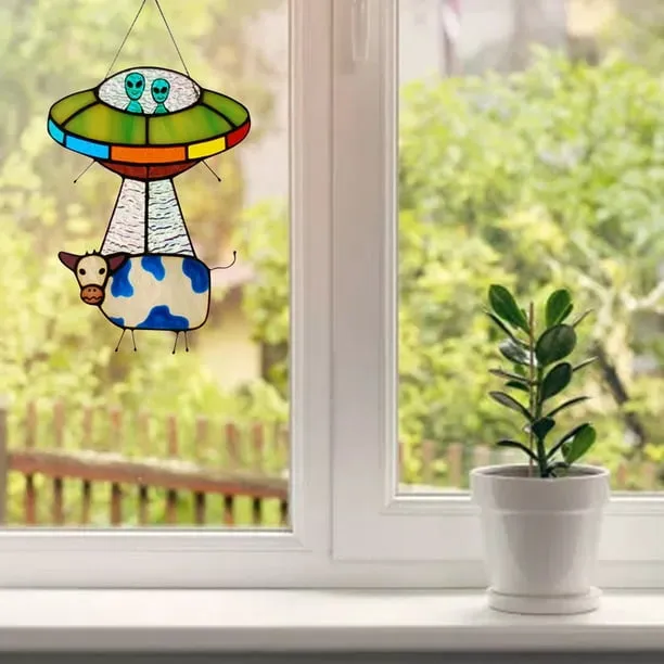 ๐ธUFO Abduction a Cow Stained Suncatcher๐ฎโจ - Image 3
