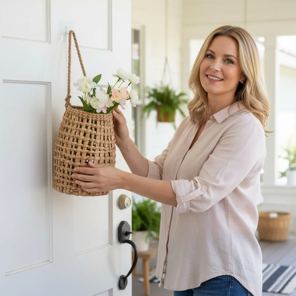 Handwoven Door Hanging Flower Basket - Image 5