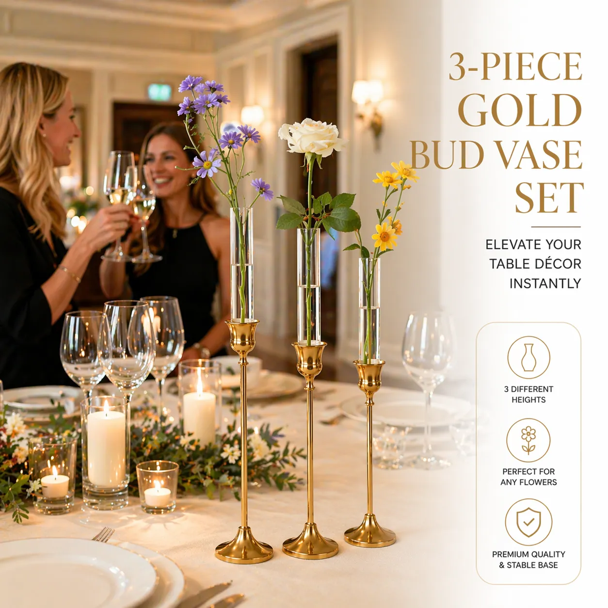 Gold Bell Candle Holder Vase Set