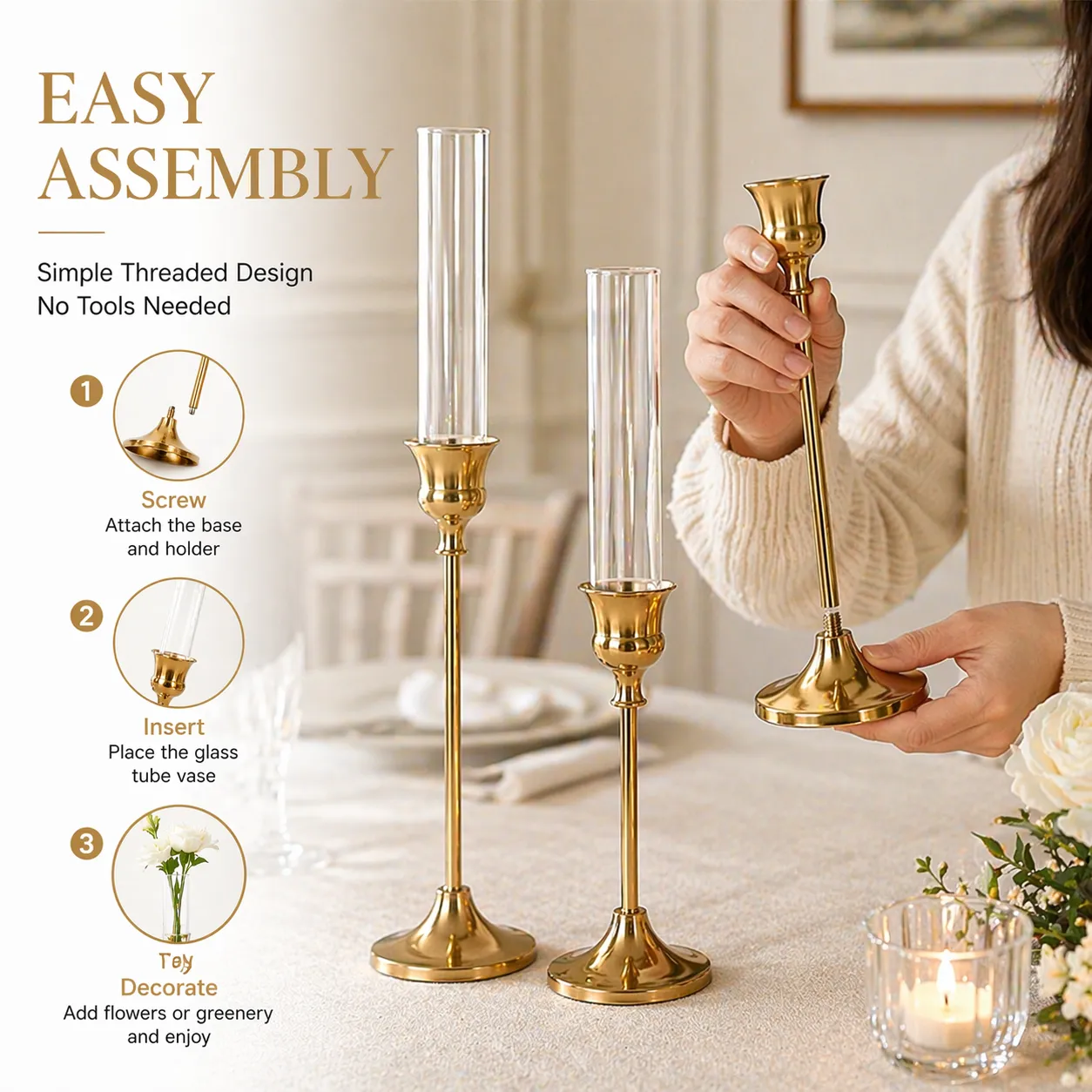 🌷 Gold Bell Candle Holder & Vase Set - Image 6