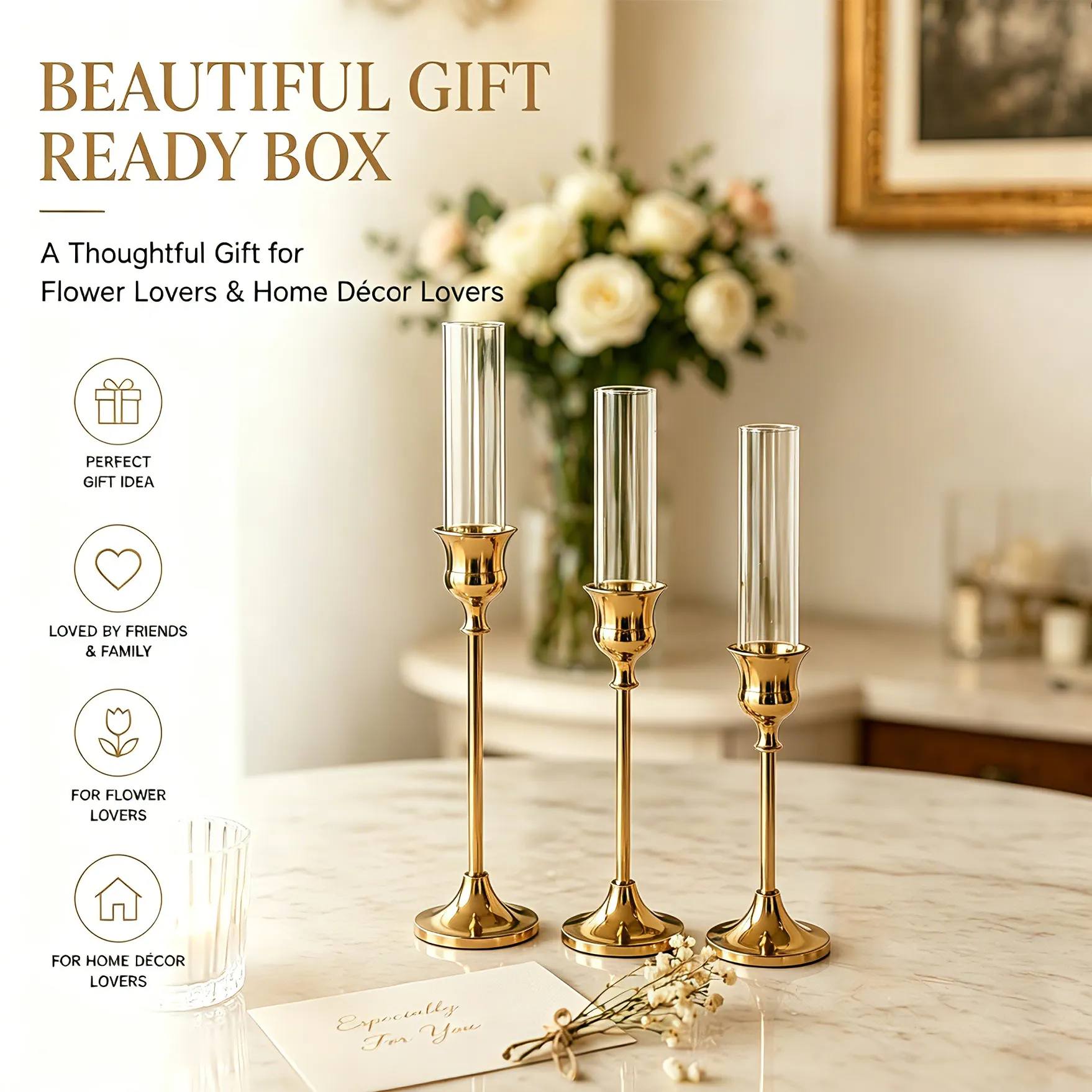 🌷 Gold Bell Candle Holder & Vase Set - Image 11