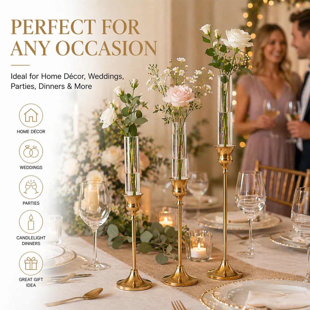 🌷 Gold Bell Candle Holder & Vase Set - Image 3