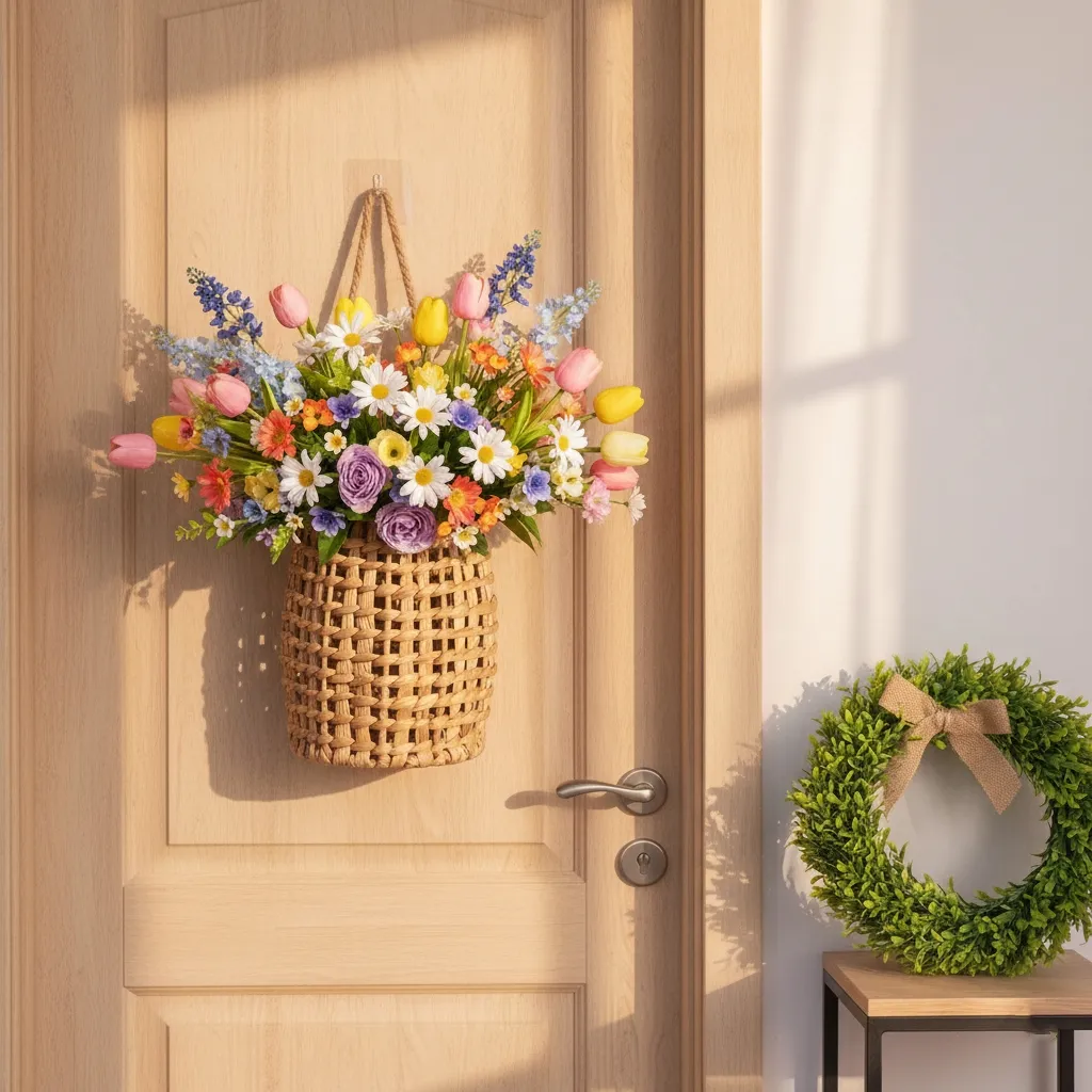 Handwoven Door Hanging Flower Basket - Image 2
