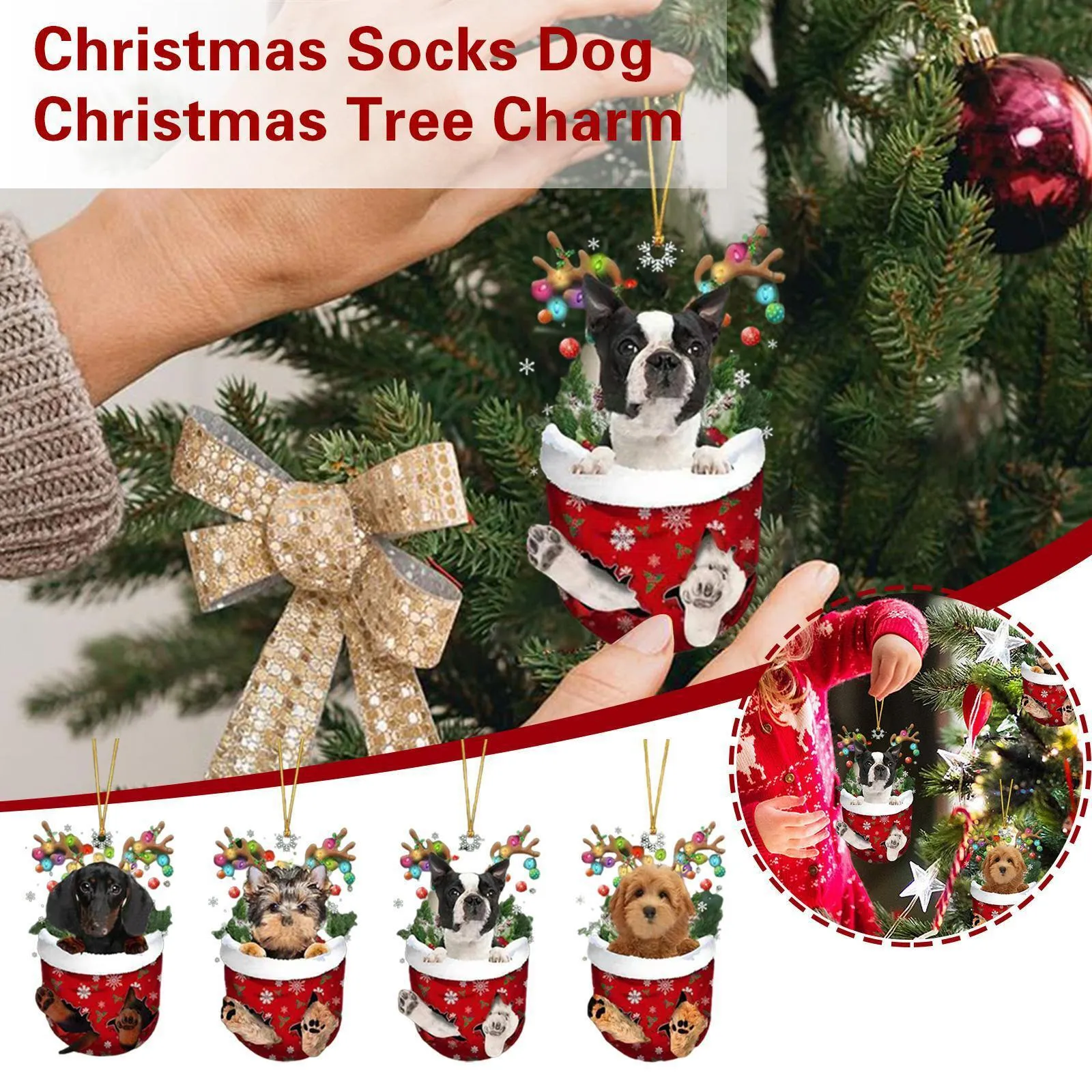 RED Goldendoodle In Snow Pocket Ornament - Image 7