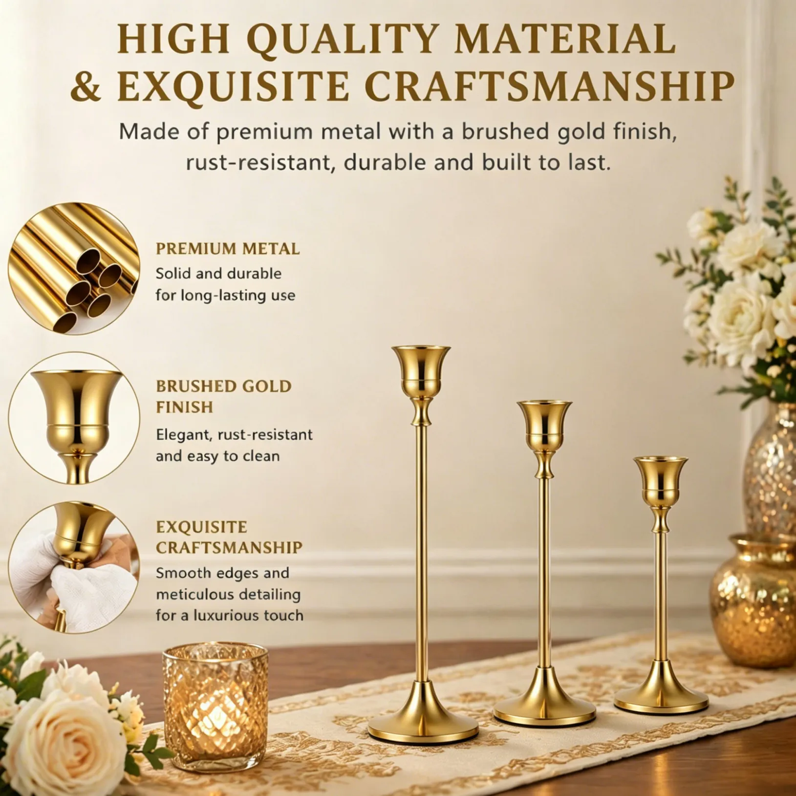 🌷 Gold Bell Candle Holder & Vase Set - Image 7