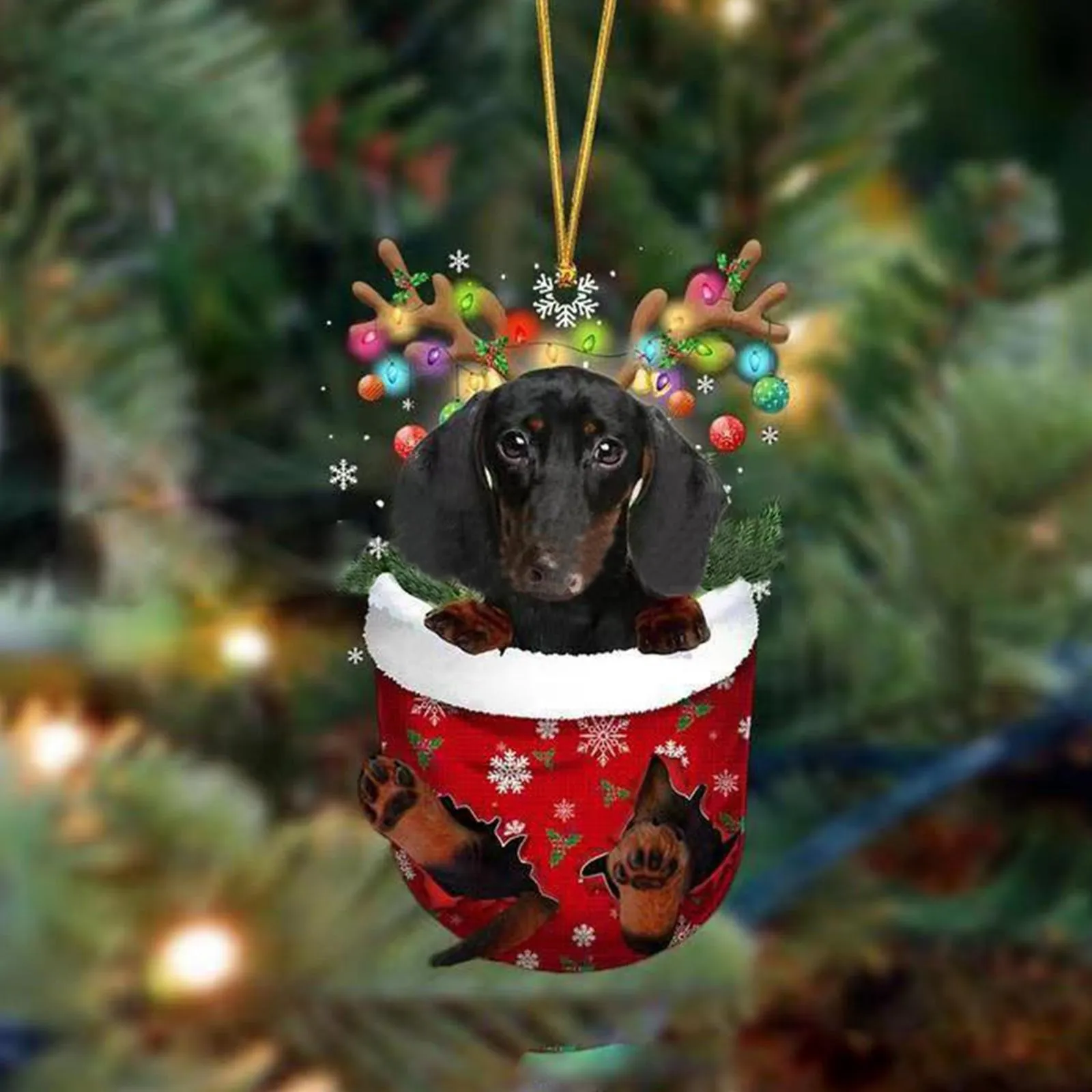 RED Goldendoodle In Snow Pocket Ornament - Image 2