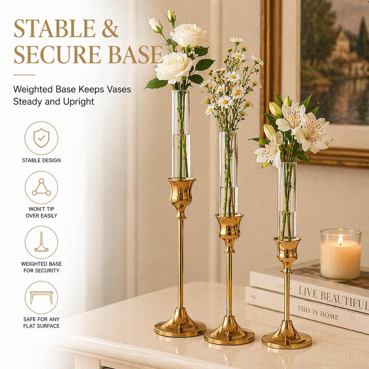 🌷 Gold Bell Candle Holder & Vase Set - Image 10
