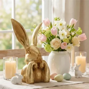 🐰 Vintage Gold Easter Bunny Figurines