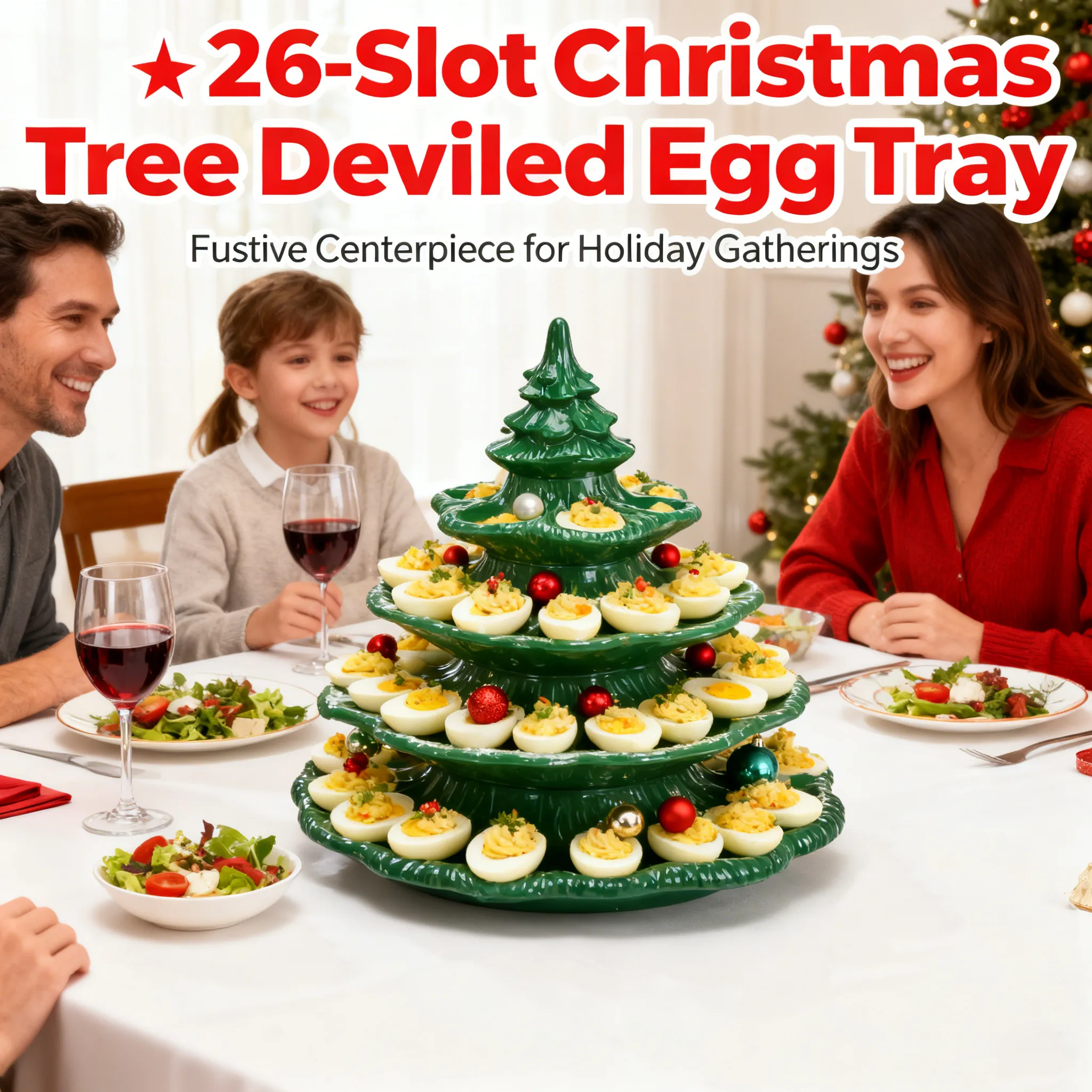 4-Tier Christmas Tree Shaped Deviled Egg Tray – Holds 26 Slots,Stackable Serving Platter 🎄