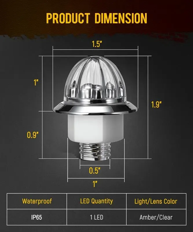 3/4 Inch LED Amber Watermelon Side Marker Light - Image 6