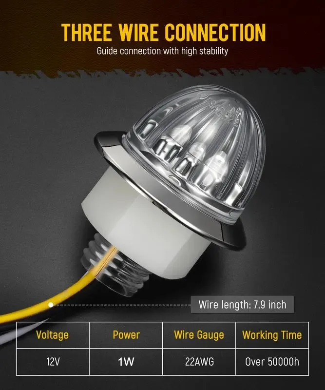 3/4 Inch LED Amber Watermelon Side Marker Light - Image 4