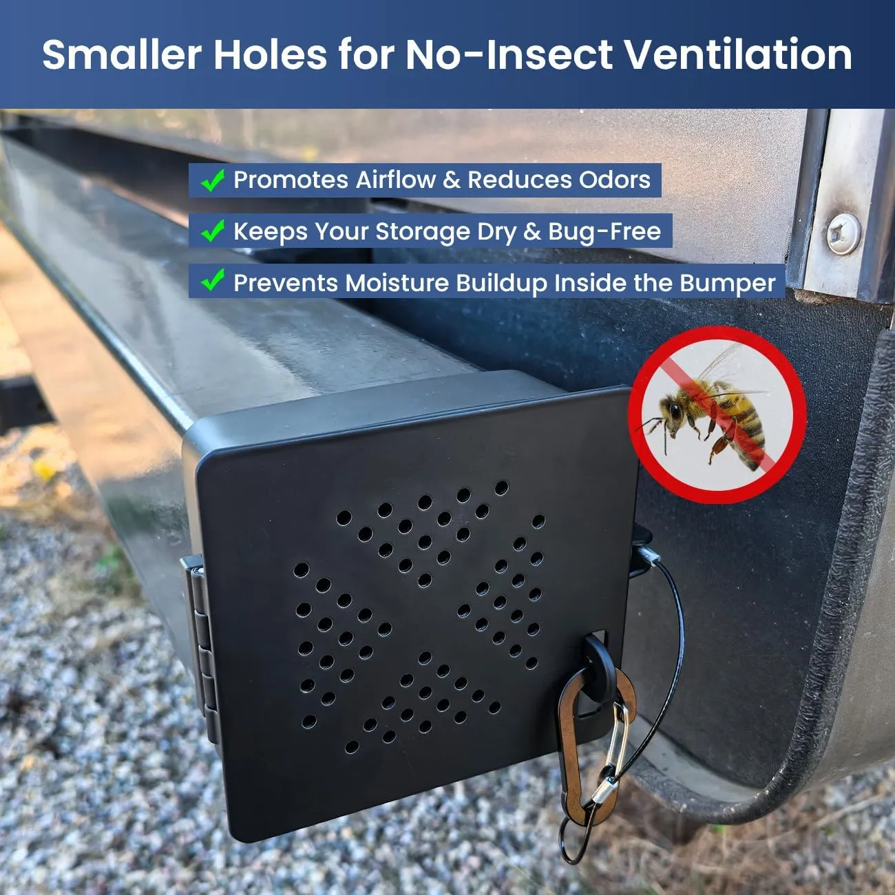 Safoner Aluminum RV Bumper End Cap- Fits Standard 4-Inch Square Camper Bumpers, No-Insect Vent Holes, Secure Sewer Hose Storage, Must-Have Travel Trailer Accessories - 2 Pack - Image 6