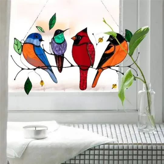 LAST DAY 49% OFF – Birds Stained Window Panel Hanging