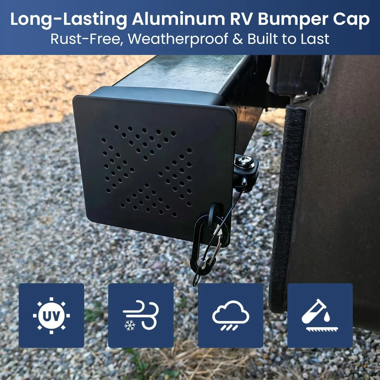 Safoner Aluminum RV Bumper End Cap- Fits Standard 4-Inch Square Camper Bumpers, No-Insect Vent Holes, Secure Sewer Hose Storage, Must-Have Travel Trailer Accessories - 2 Pack - Image 2