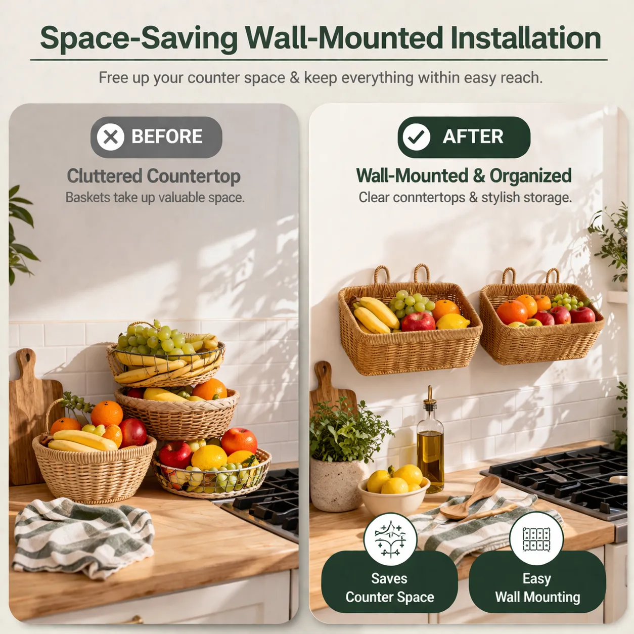 🧺 Handwoven-Style Wall Hanging Baskets – 2-Pack, Boho Storage for Any Room