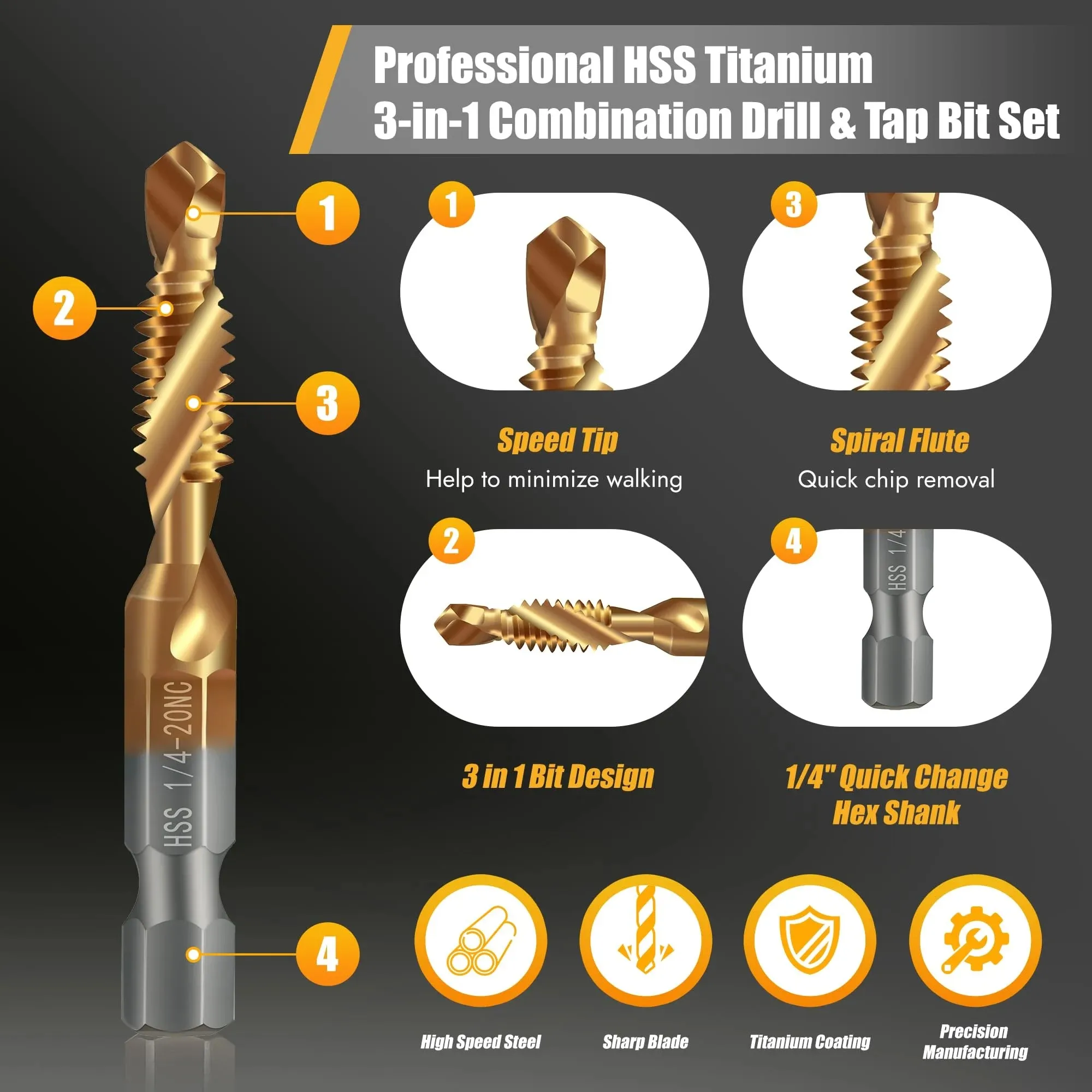 🔥3 In 1 Spiral Tap Hex Shank Drill Bit Set - Image 3