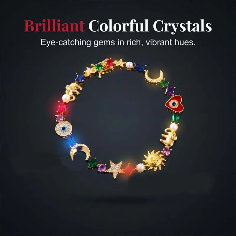 💫✨ Celestial Charm Bracelet – Sun, Moon, Stars, Multi-Color Crystals - Image 3