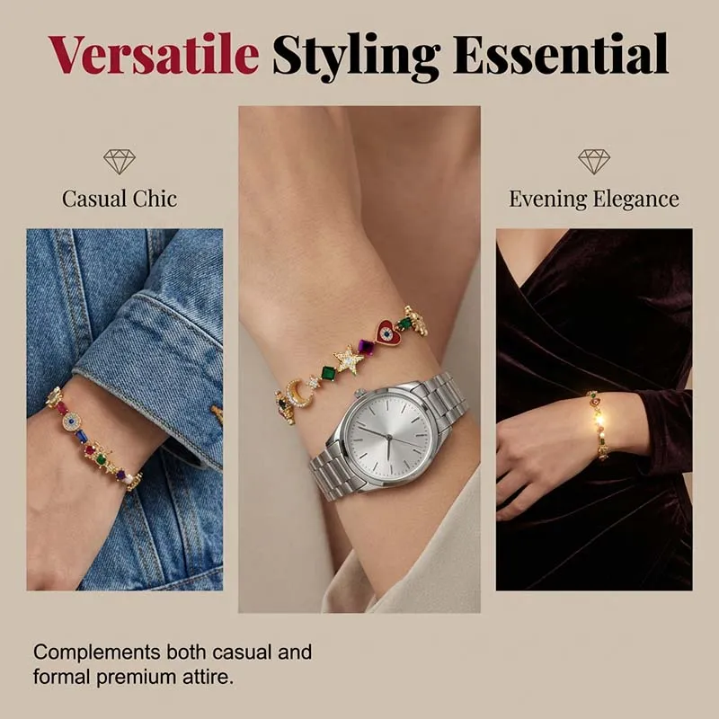 💫✨ Celestial Charm Bracelet – Sun, Moon, Stars, Multi-Color Crystals - Image 5