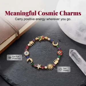 💫✨ Celestial Charm Bracelet – Sun, Moon, Stars, Multi-Color Crystals