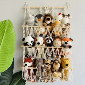 🧸3-Tier Wall Hanging Plush Toy Storage Net with Tassels