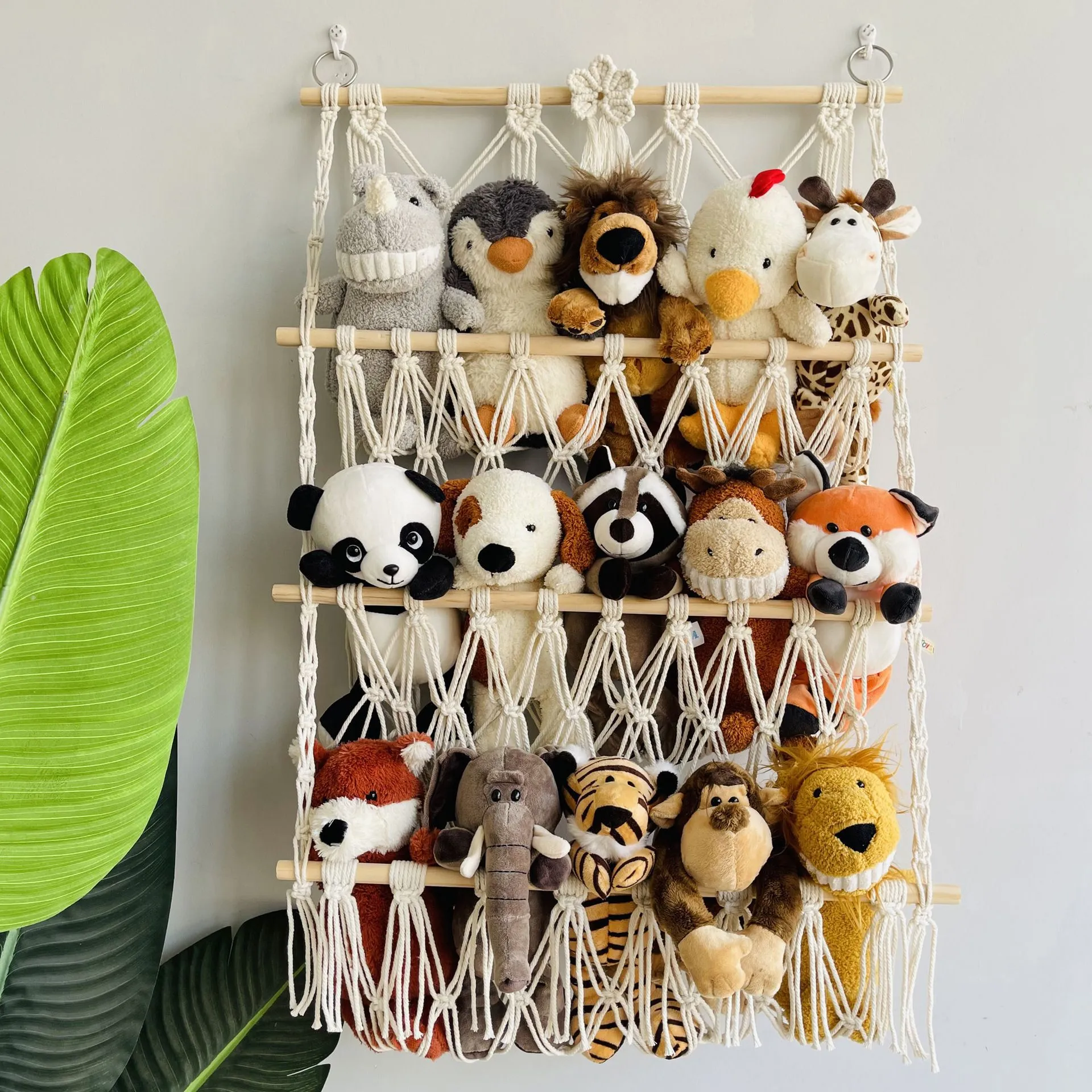 🧸3-Tier Wall Hanging Plush Toy Storage Net with Tassels