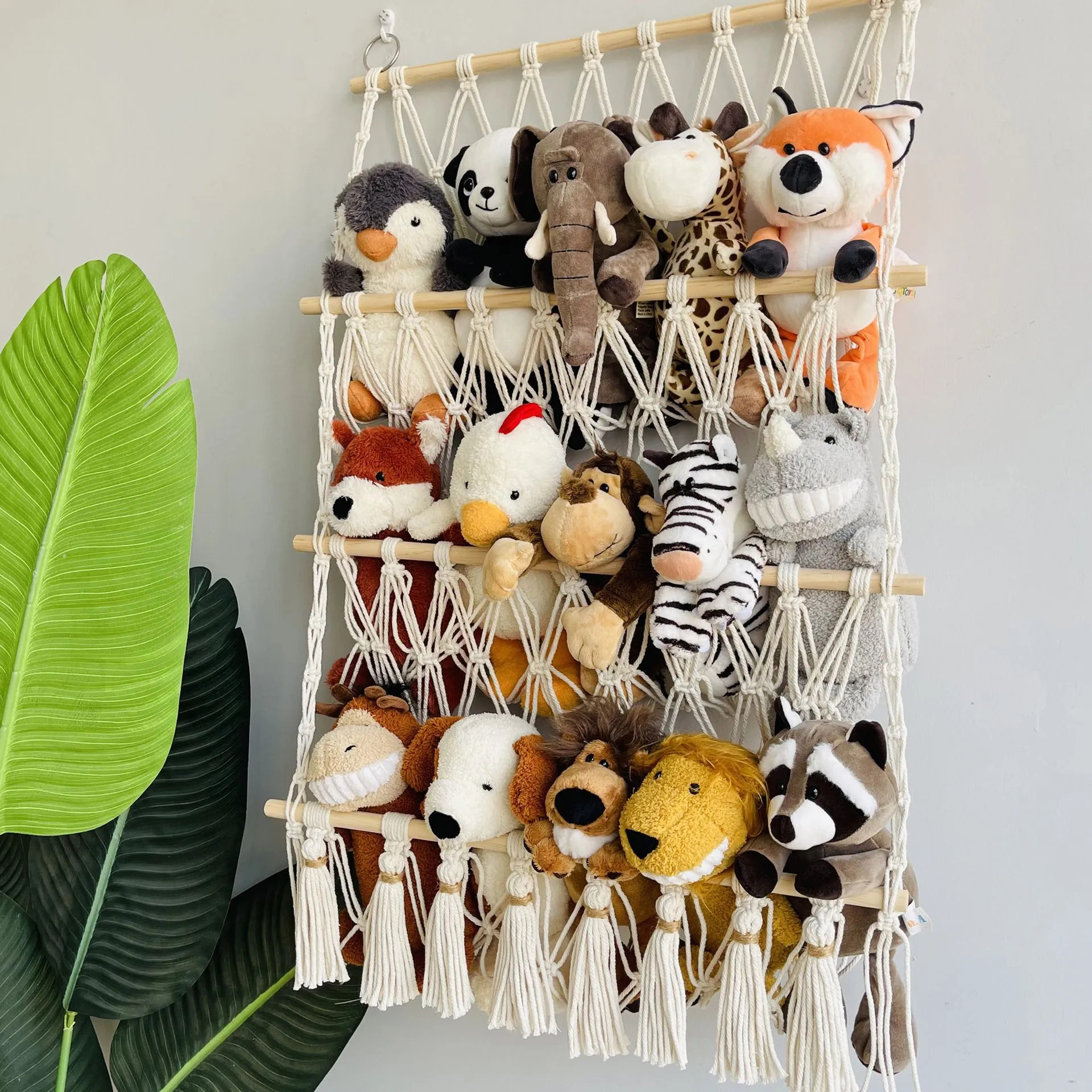 🧸3-Tier Wall Hanging Plush Toy Storage Net with Tassels - Image 3