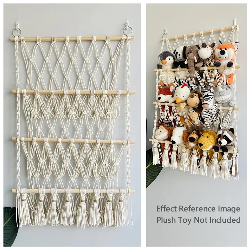 🧸3-Tier Wall Hanging Plush Toy Storage Net with Tassels - Image 12