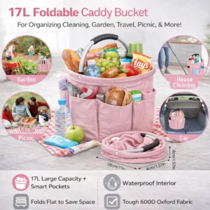 🧼 Foldable Cleaning Caddy Bucket – 17L Capacity, Waterproof Interior, Multi-Pocket Design 🔥