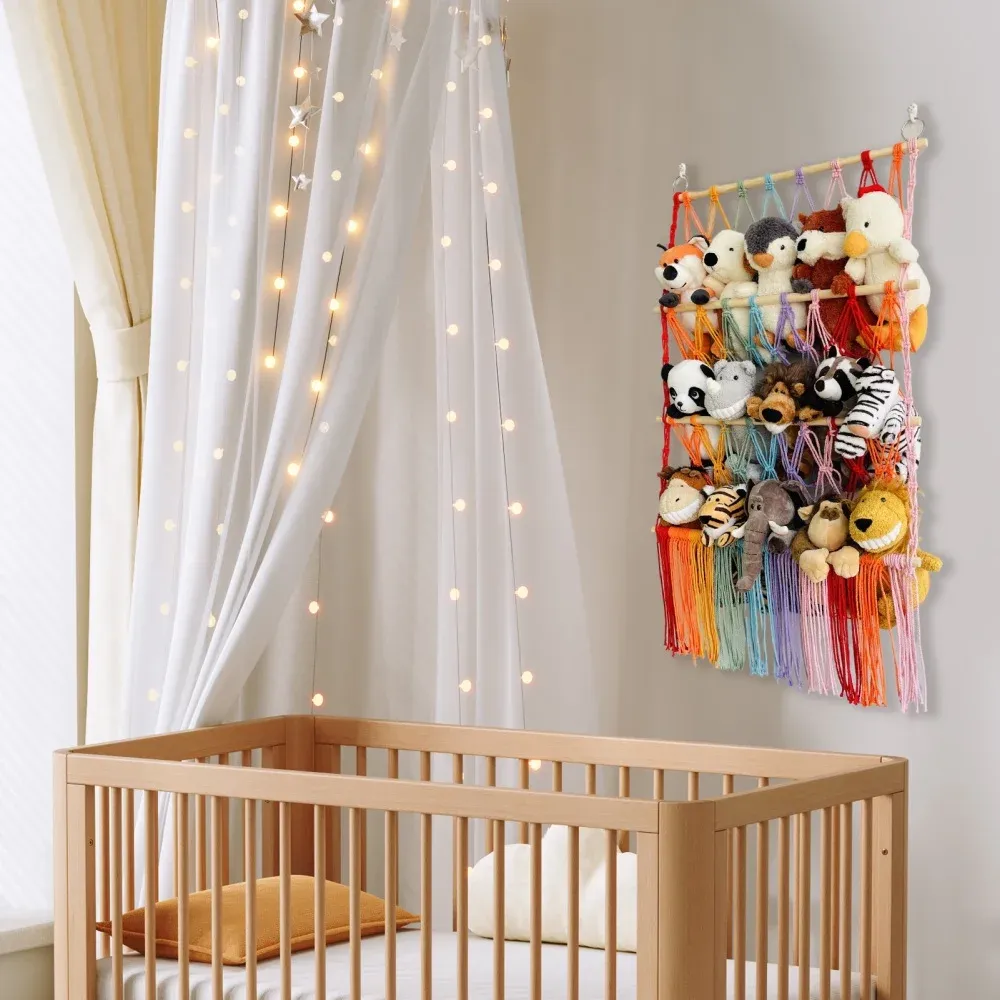 🧸3-Tier Wall Hanging Plush Toy Storage Net with Tassels - Image 8