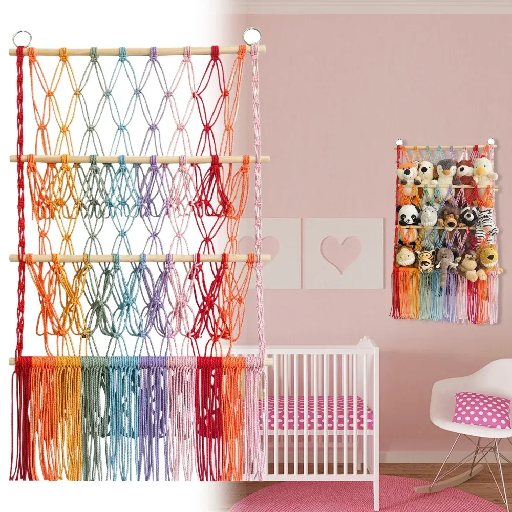 🧸3-Tier Wall Hanging Plush Toy Storage Net with Tassels - Image 6