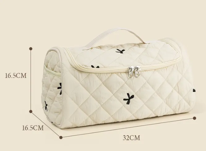 Large Capacity Quilted Travel Organizer – Hair Dryer & Cosmetic Storage Case with Multi-Pockets - Image 4
