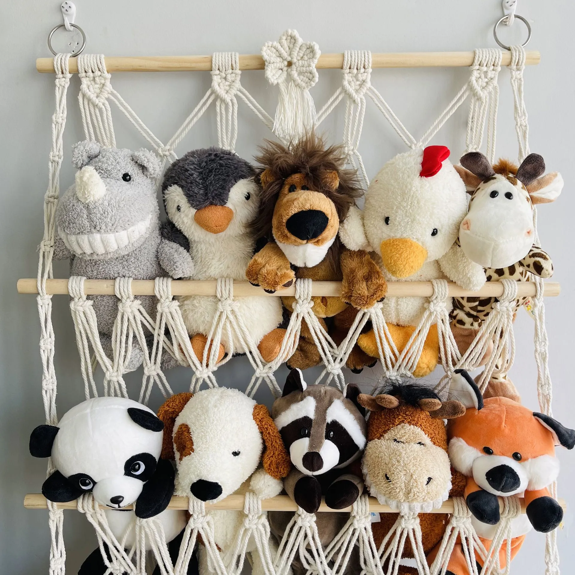 🧸3-Tier Wall Hanging Plush Toy Storage Net with Tassels - Image 11