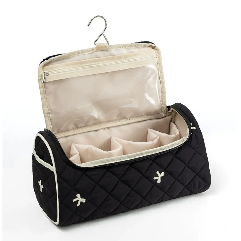 Large Capacity Quilted Travel Organizer – Hair Dryer & Cosmetic Storage Case with Multi-Pockets - Image 6