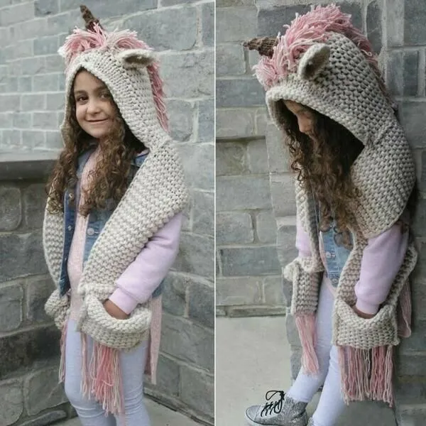 KNITTED UNICORN HATS WITH SCARF SET WINTER WINDPROOF - Image 2