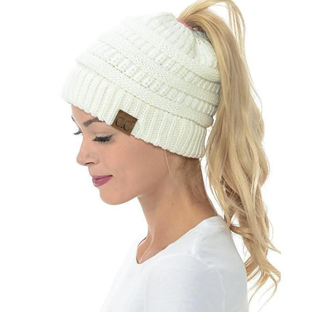Fashion Soft Knit Ponytail Beanie - Image 7