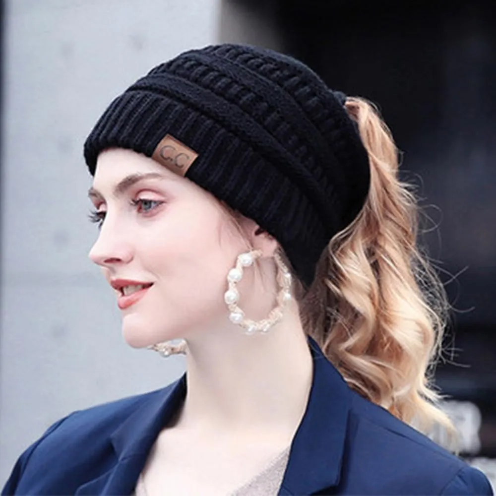 Fashion Soft Knit Ponytail Beanie - Image 5