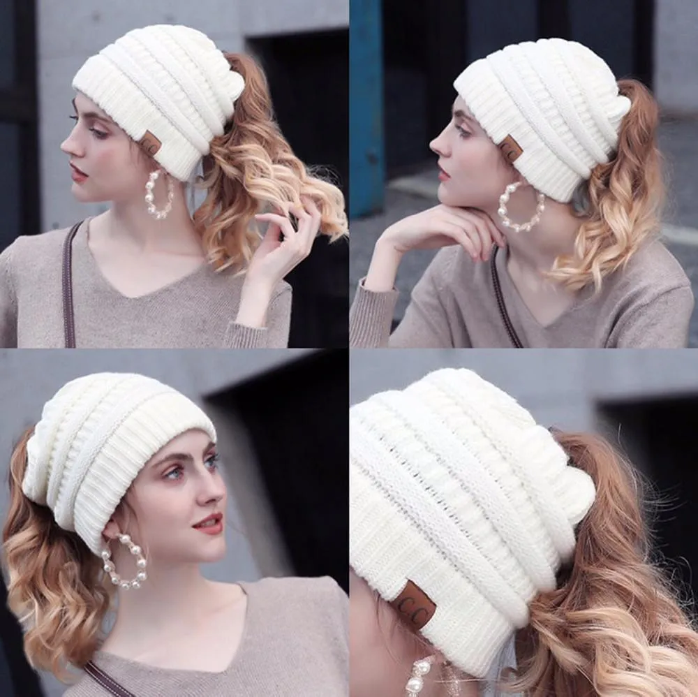 Fashion Soft Knit Ponytail Beanie - Image 2