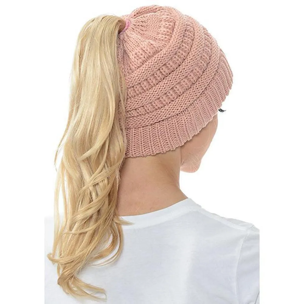 Fashion Soft Knit Ponytail Beanie - Image 11