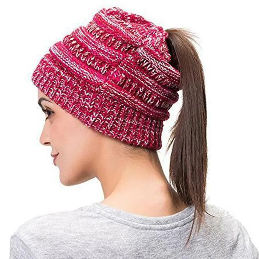 Fashion Soft Knit Ponytail Beanie - Image 14