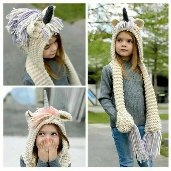 KNITTED UNICORN HATS WITH SCARF SET WINTER WINDPROOF - Image 3
