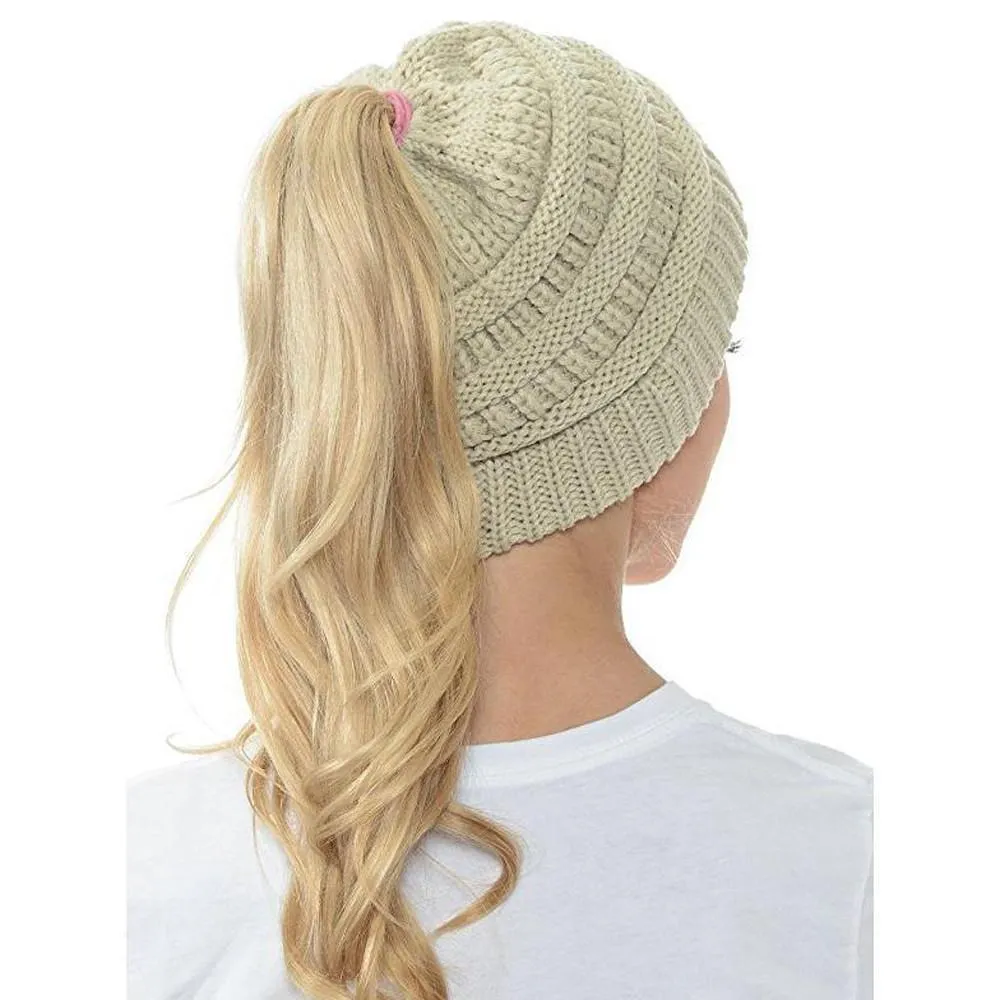 Fashion Soft Knit Ponytail Beanie - Image 9