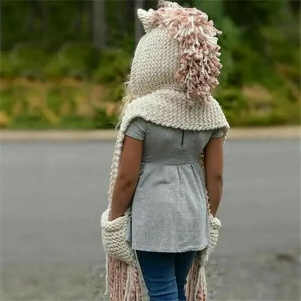 KNITTED UNICORN HATS WITH SCARF SET WINTER WINDPROOF - Image 7