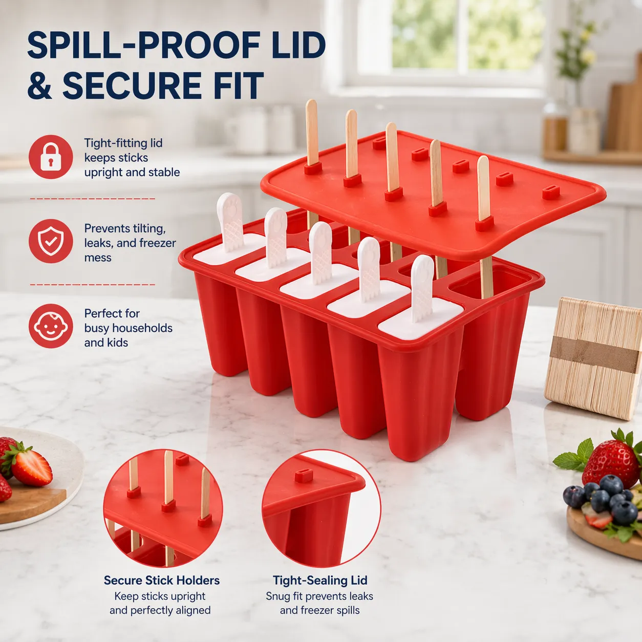 🍧 DIY Popsicle Mold Set– Quick Release, Spill-Proof, and Perfect for Homemade Treats - 图片 4