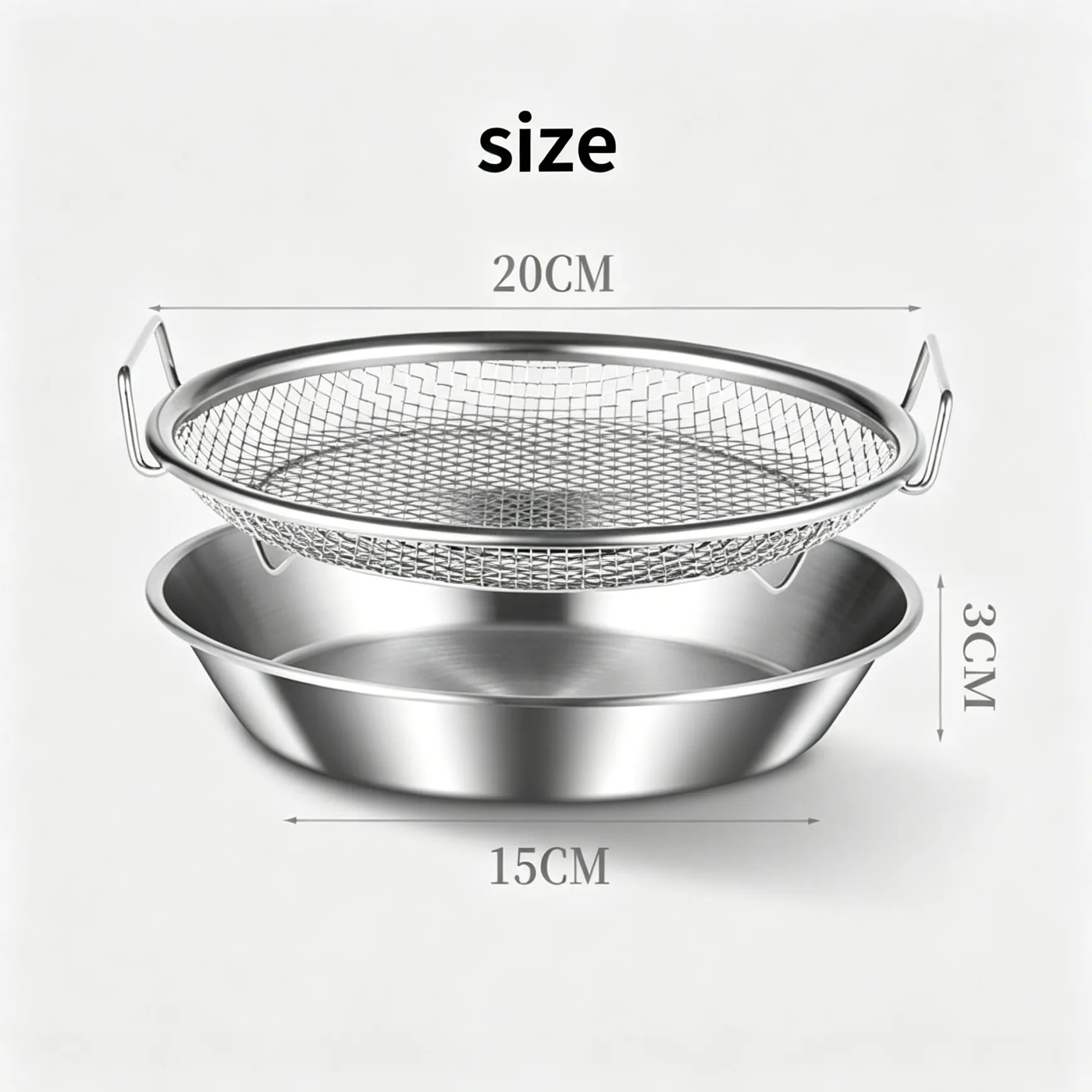 🍟 Multi-Functional Stainless Steel Draining Tray & Mesh Basket Set – For Air Fryer, Frying, Rinsing, & More - 图片 9