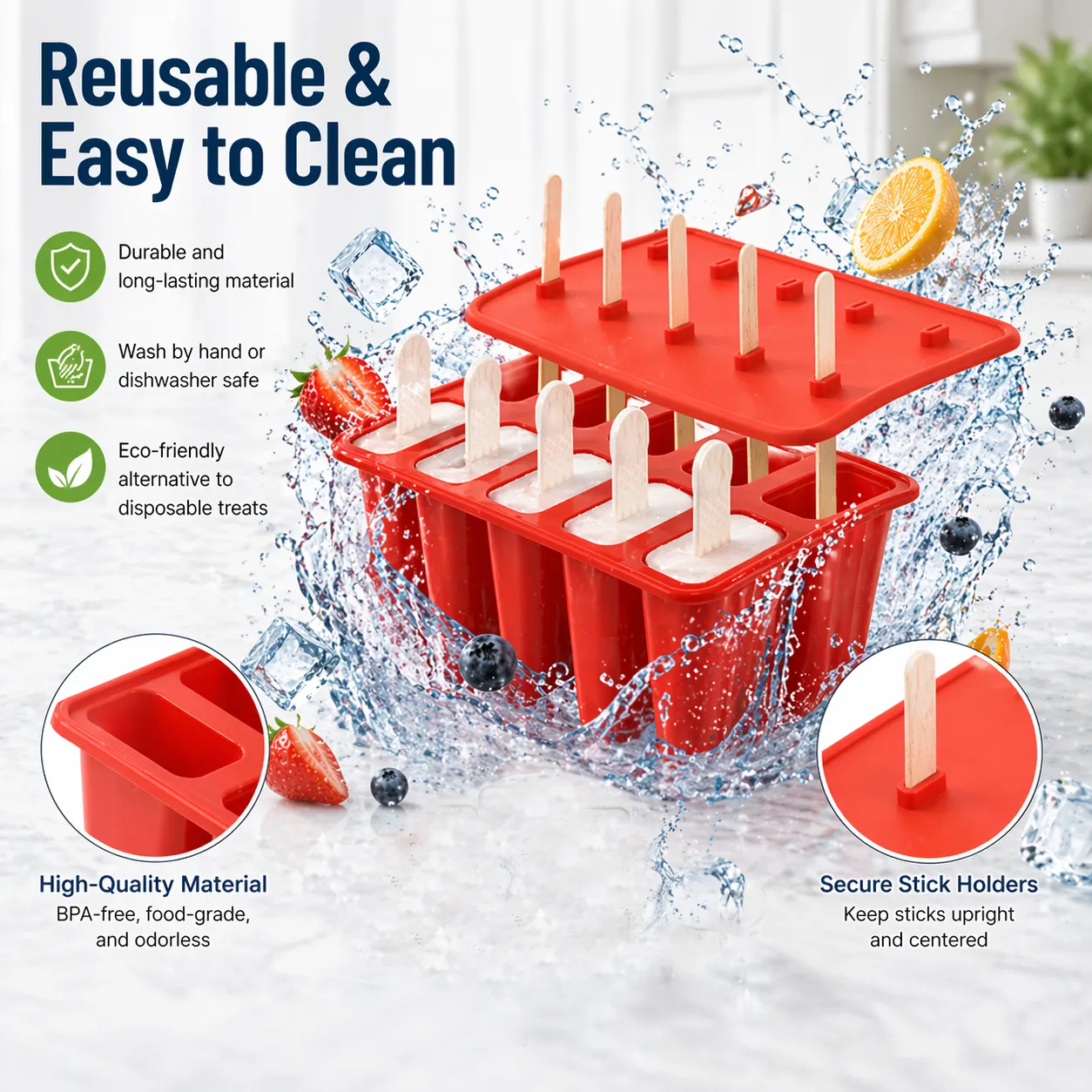 🍧 DIY Popsicle Mold Set– Quick Release, Spill-Proof, and Perfect for Homemade Treats - 图片 6