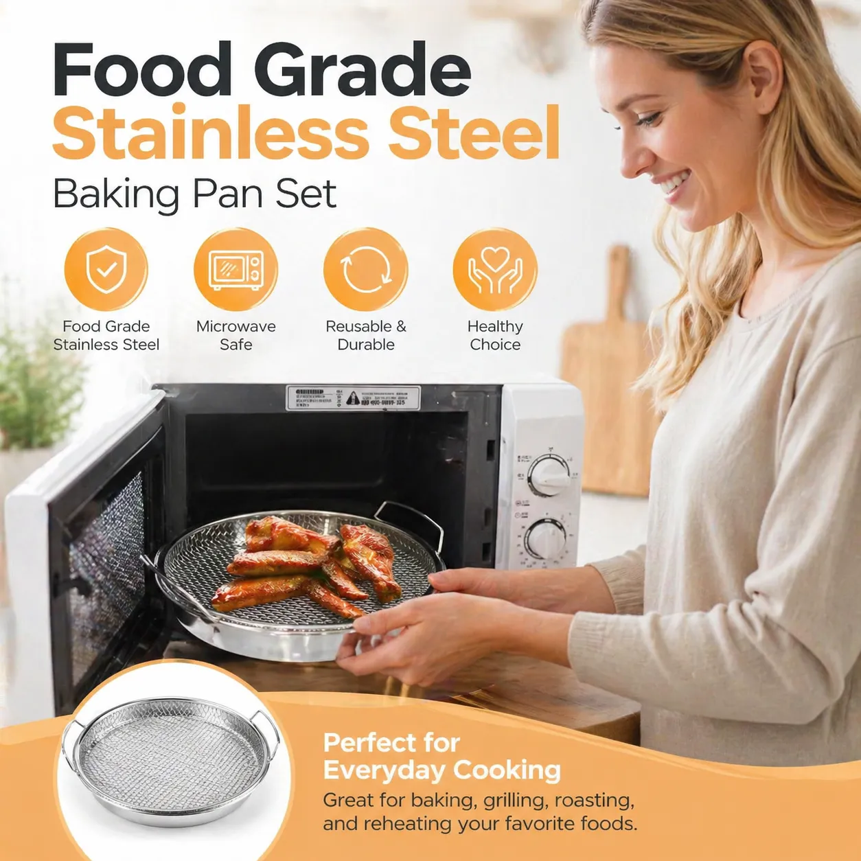 🍟 Multi-Functional Stainless Steel Draining Tray & Mesh Basket Set – For Air Fryer, Frying, Rinsing, & More